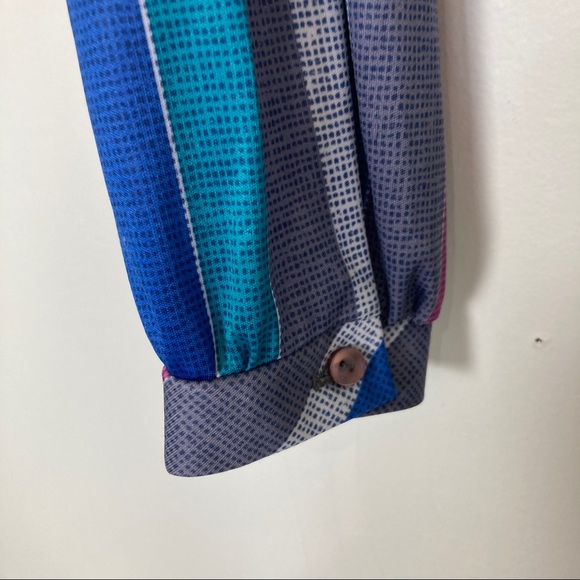 Vintage secretary dress pussybow grey teal pink midi 70s retro office striped - Picture 7 of 12